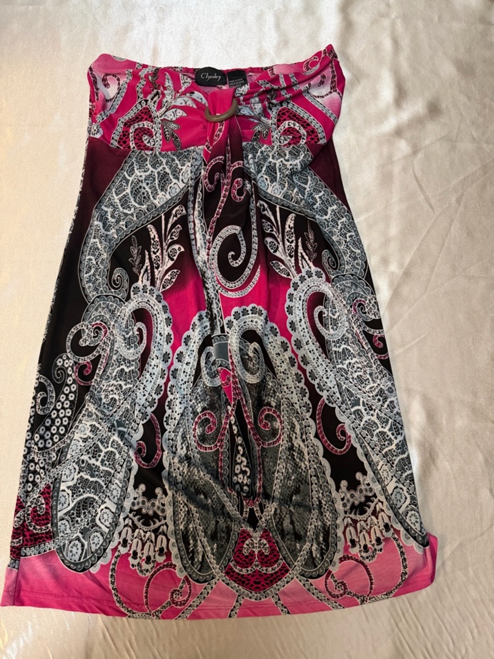 Chesley Strapless Paisley Print Ring Detail Halter Dress Size Large Y2K